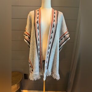 Earthbound Trading Co. Knit Shawl Gray and Orange Knit Boho Poncho Earthy
